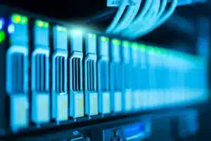 close up of drives in a server rack