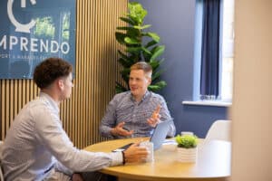 Danny, our tech director, on a client consultation in the Comprendo meeting room