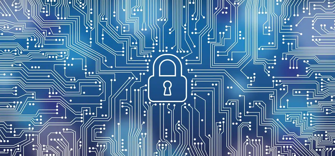 blue graphic showing cybersecurity